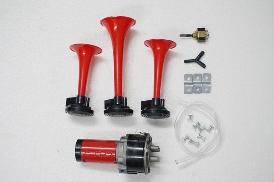 Red Air Horn Kit Three Pipes Trumpet 12/24V For Truck Boat Universal Car Horn Super Loud Plastic Air Horns For Refitting