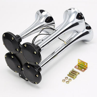 Universal Chrome Four Pipes Air Horn Kits 12/24V For Truck Boat Train Super Loud Refitting Trumpet  Car Horn