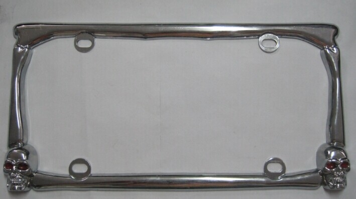 YK-LPF847 American Car License Plate Frame Design Skull Chrome Zinc Alloy License Plate Frame Usa Size Personalized
