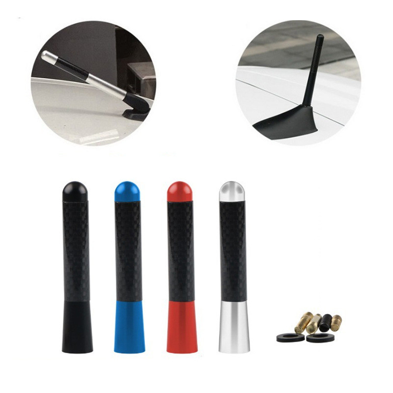 YK-AT123 8CM Carbon Fiber Car Short Antenna Top Mount Metal Radio Antenna Replacement Universal Decorative Antenna