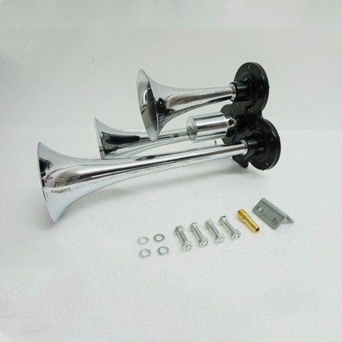 Universal Chrome Air Horn Kit Three Pipes Trumpet 12/24V For Truck Boat Super Loud Refitting Car Horn