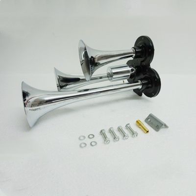 Universal Chrome Air Horn Kit Three Pipes Trumpet 12/24V For Truck Boat Super Loud Refitting Car Horn